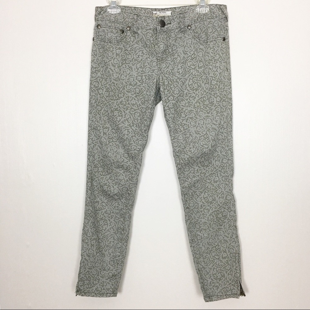 Free People Gray‎ Lace Print Skinny Jeans-27